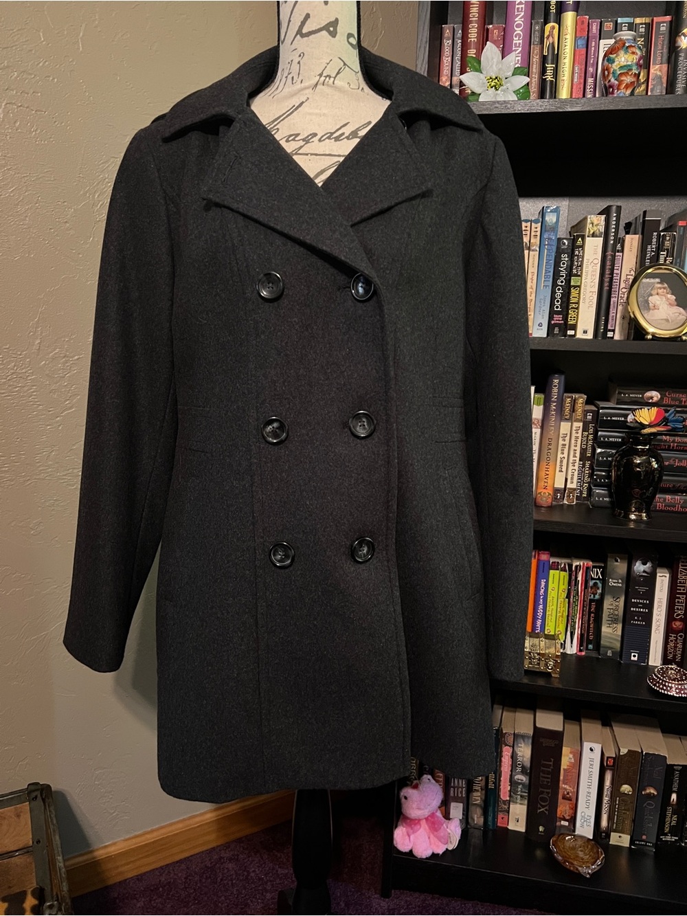 Nautica Women’s Dark Gray Double Breasted Hooded Wool Coat